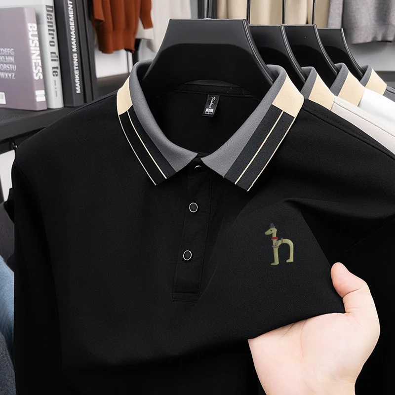 Luxury Quality Men's Advanced Lapel Print Polo Shirt Skin Friendly New Contrast Color Long Sleeve T-Shirt Autumn Men's Clothing