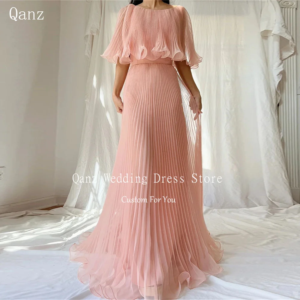 

Qanz Dirty Pink Elegant Evening Dresses With Shawl Saudi Arabia Luxury Dress Dubai Long A Line Ruched Special Occasion Dresses