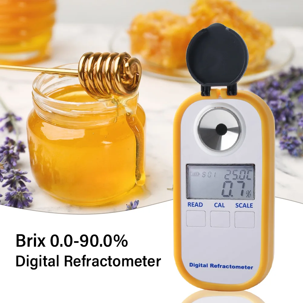 Réfractomcirculation numérique du miel, 3 en 1, 0-90% Brix 5,0% ~ 38,0% Humidité 33,0 ~ Imprimé 0 Baporcelaine Érable SistressMélasse Malt Fournitures d'apiculture
