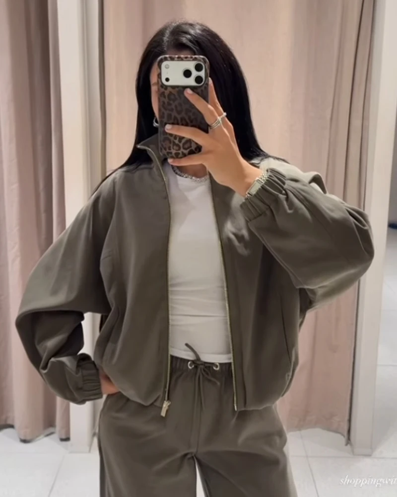 Women's Coat 2026 New Fashion Long Sleeve Stand Collar Pilot Jacket for Women Casual Chic Ladies Outerwear