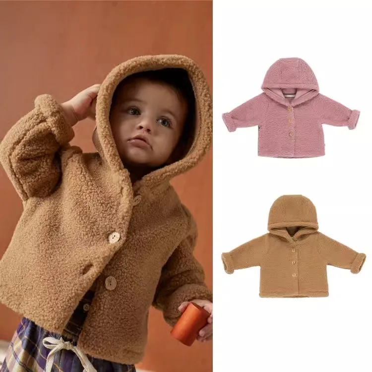 

Jenny&Dave European-American Autumn and Winter New Style Cute Solid Color Imitation Lamb Wool Warm Hooded Coat for Boys and Girl