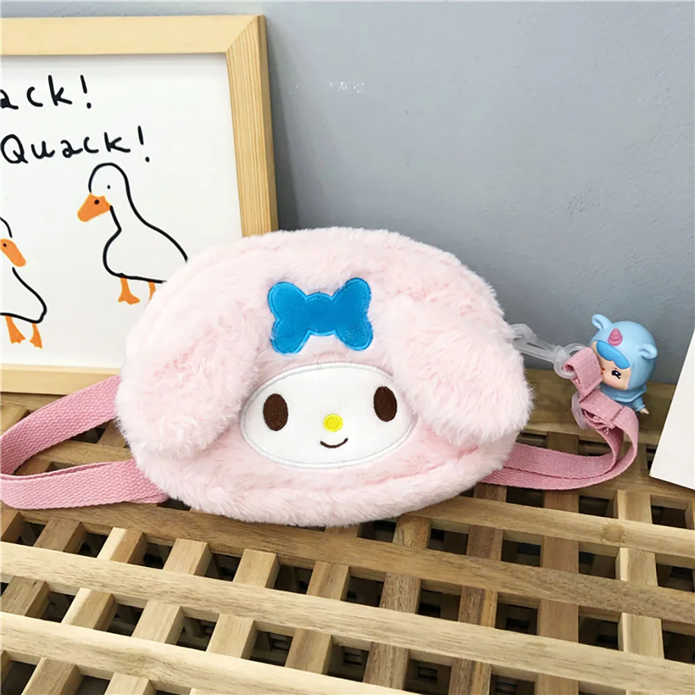 Sanrio Melody Cinnamoroll Plush Message Bags Soft Stuffed Cartoon Plush Doll Shoulder Bag Keys Coin Purse Girls Birthday Gifts