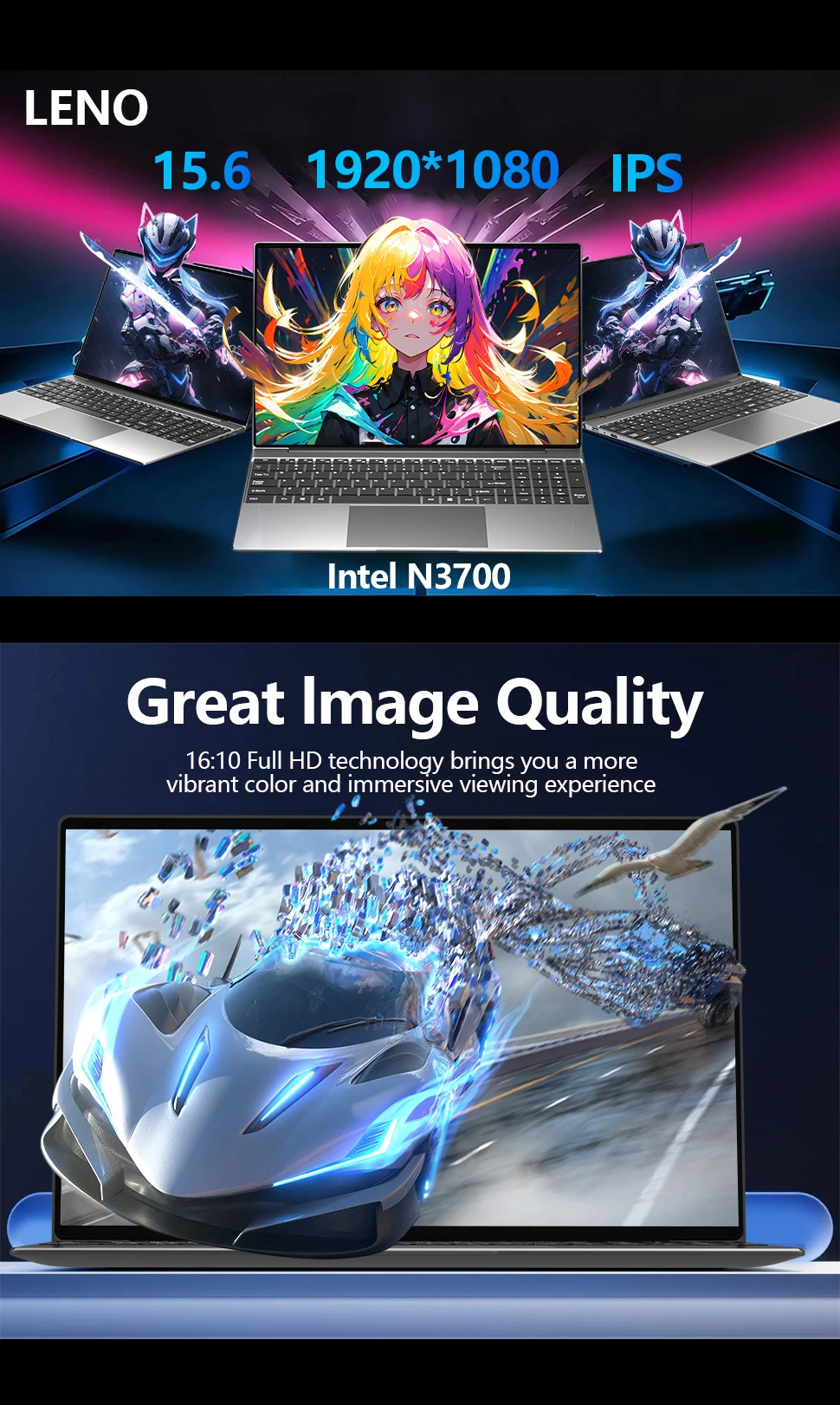 Intel N3700 15.6 Inch Ultra Slim Laptop 4 Core 4 Thread 1.6GHz 2.4GHz Turbo 16GB RAM 2TB SSD High Performance Notebook Gamer Pro