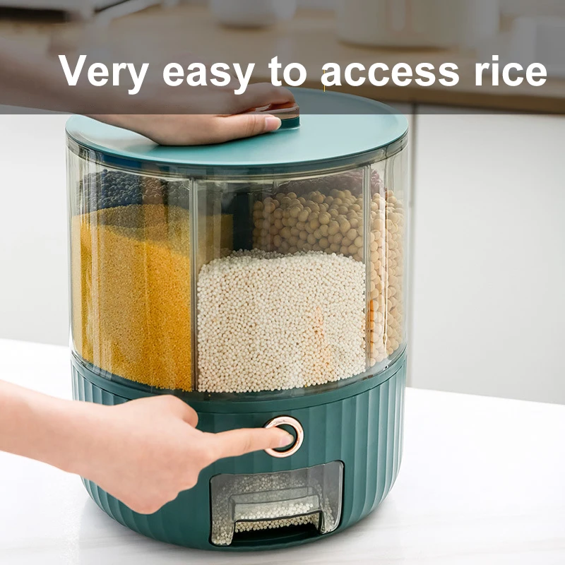 Kitchen Storage Box 360 Degree Rotating Rice Dispenser Sealed Dry Cereal Grain Bucket Dispenser Moisture-proof Food Container