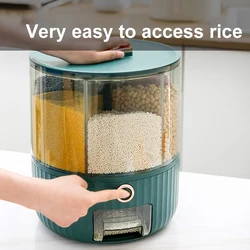 Kitchen Storage Box 360 Degree Rotating Rice Dispenser Sealed Dry Cereal Grain Bucket Dispenser Moisture-proof Food Container