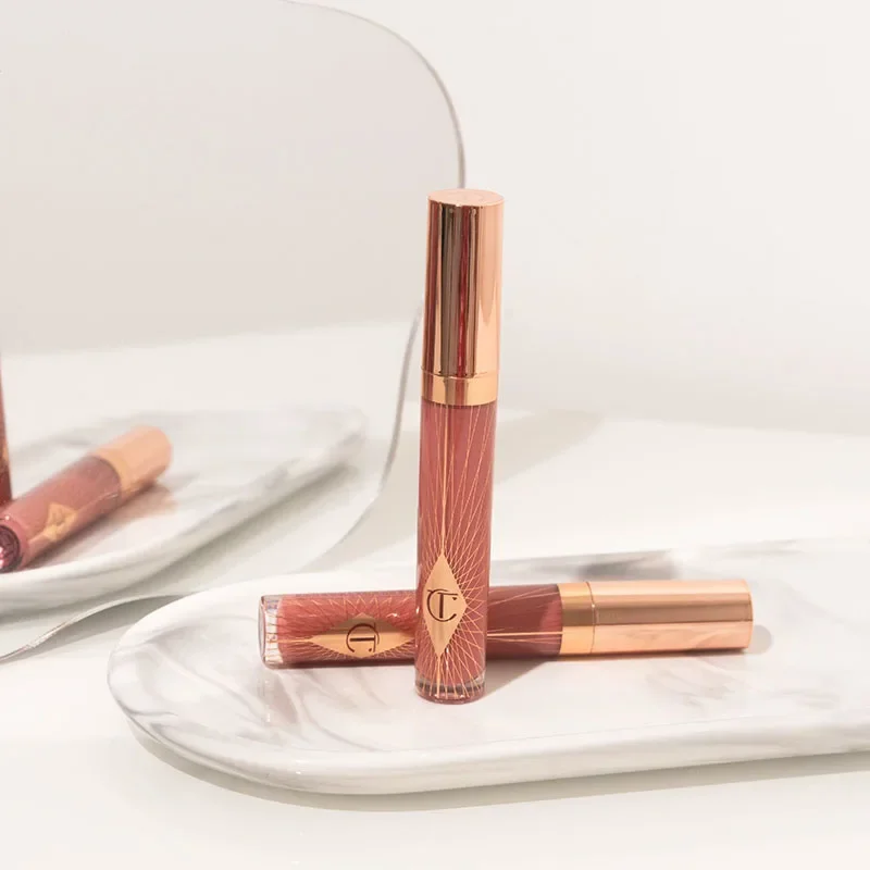 Charlotte 8 Colors Water Light Collagen Lip Gloss Long-lasting Moisturize Lip Balm Heart-shaped Tip Lip Brush Tilbury Cosmetics