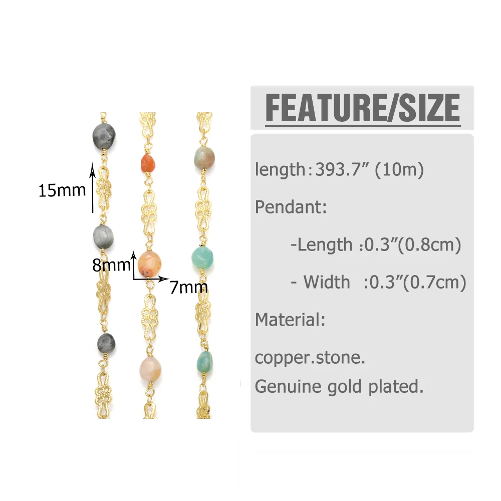 OCESRIO 10M Multicolor Big Stone Brass Chain for Necklace DIY Copper Gold Plated Handmade Jewelry Making Findings cana208