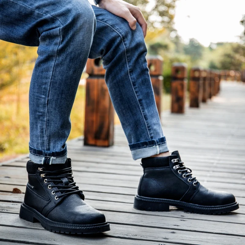 Men Boots Outdoor Leather Ankle Boots High Top Casual Boots Designer Male Work Boots Classic Handmade Steel Toe Cap Boots view 6