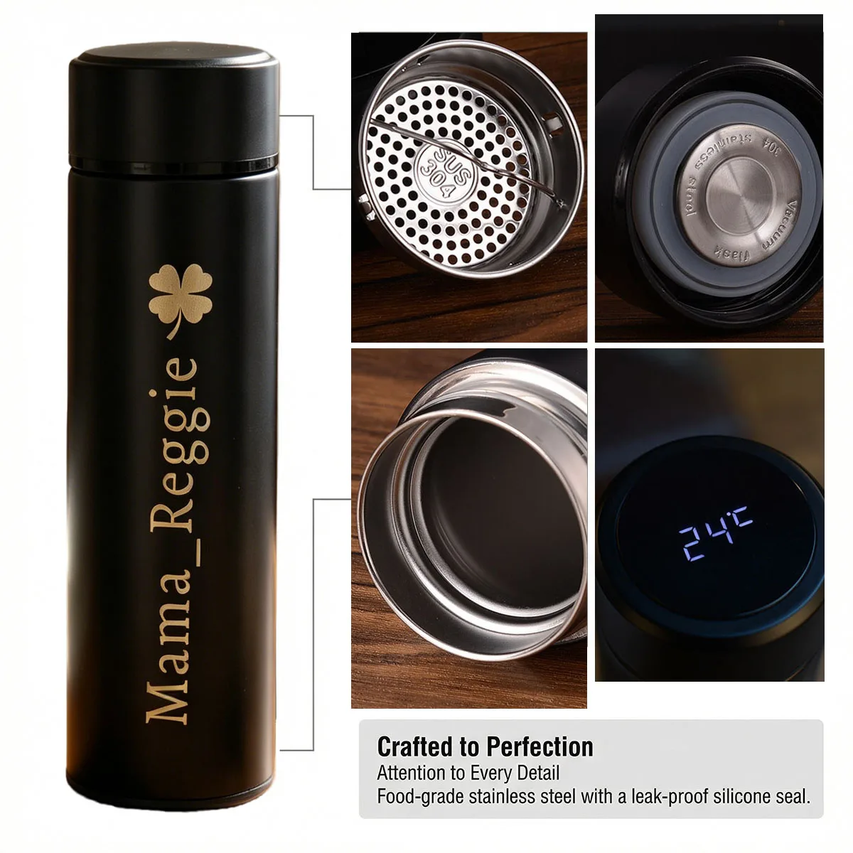 Laser Engraved Stainless Steel Travel Mug Double Wall Vacuum Flask for Hot & Cold Drinks – Gift for Gym, Yoga, Running, Cycling