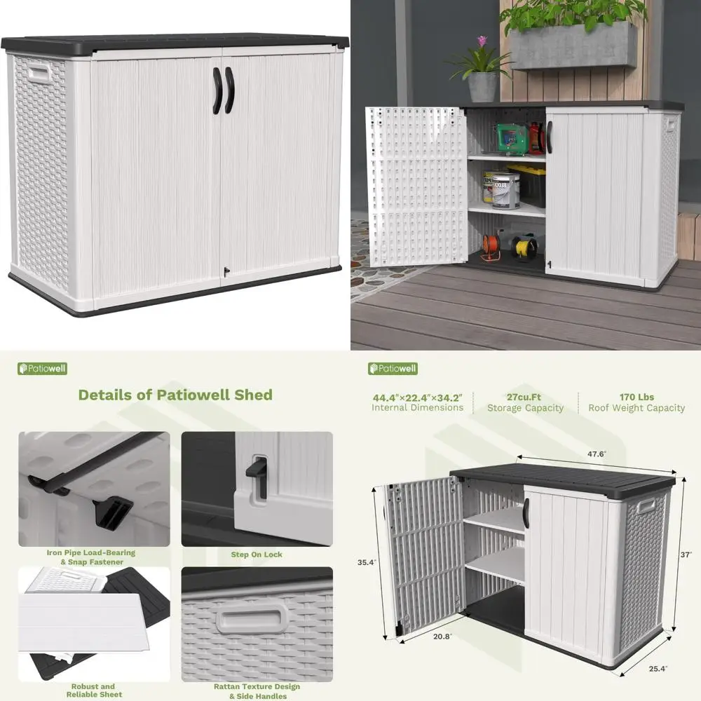 

Outdoor Storage Cabinet 26 Cubic Feet, Lockable Waterproof Horizontal Shed, Patio and Garden Tool Storage Box