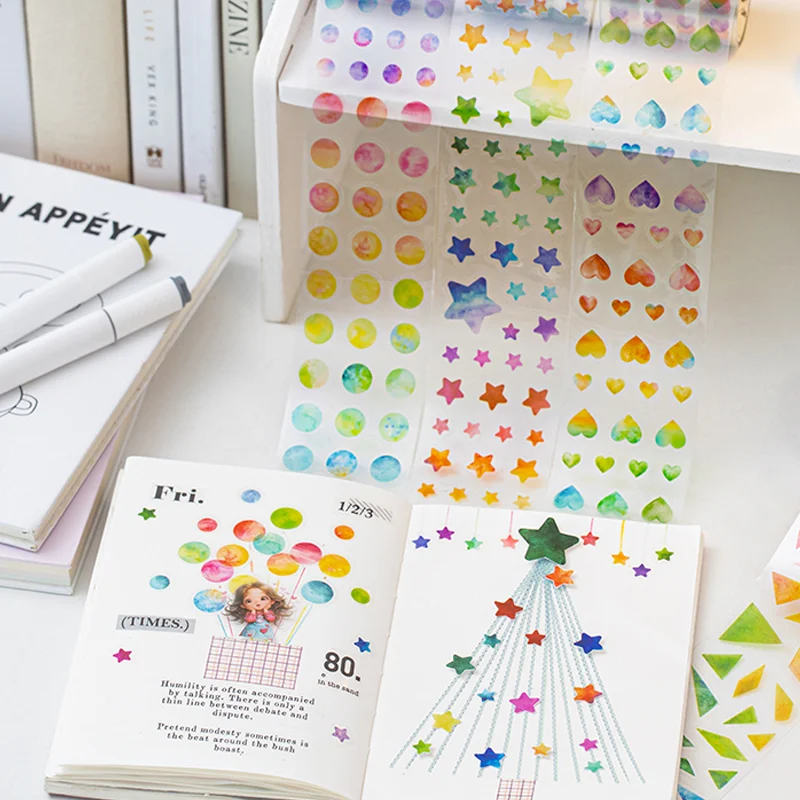 Mr.Paper Colorful Geometric Shape Masking Tape 1 roll Rectangular Triangle Star Multi Shape Tape Handbook Home Decoration Gifts