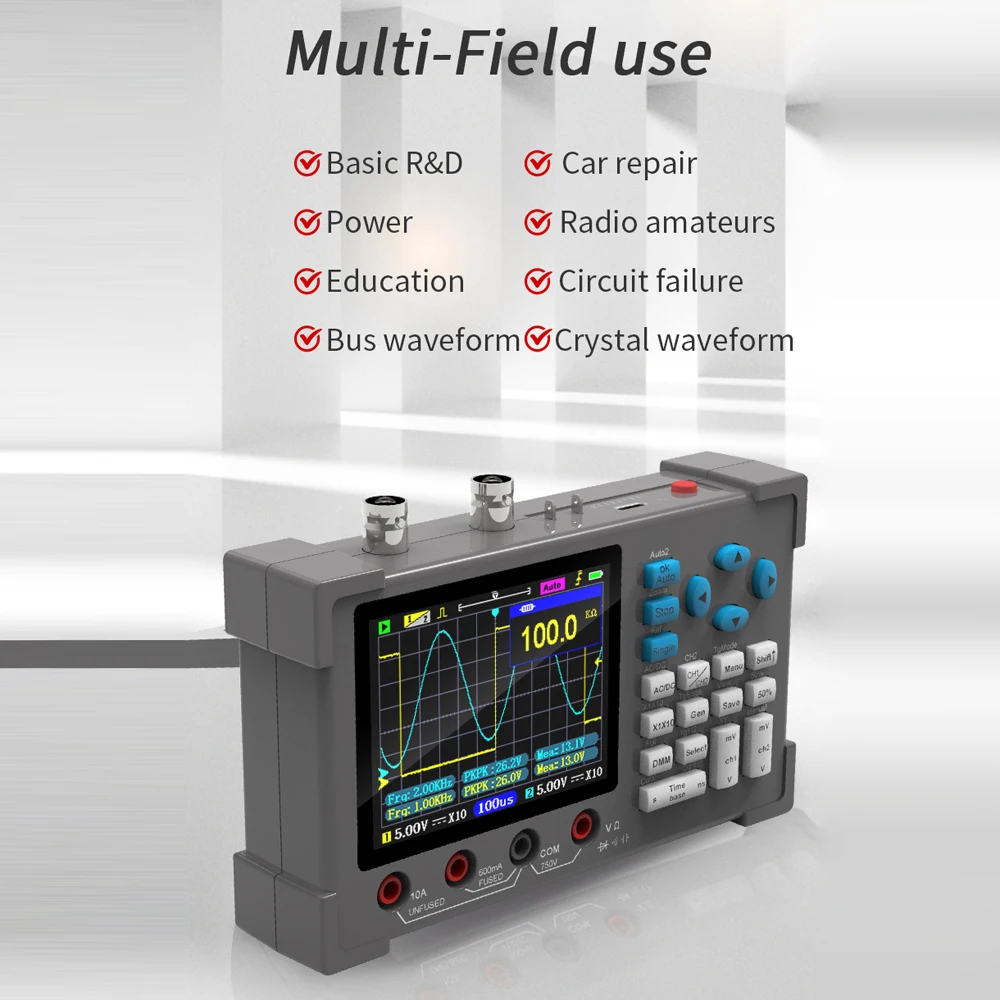 Oscyloskop cyfrowy 3w1 multimetr Generator sygnału podwójny kanał 120Mhz szerokość pasma 250MSa/s częstotliwość próbkowania ręczny oscyloskop