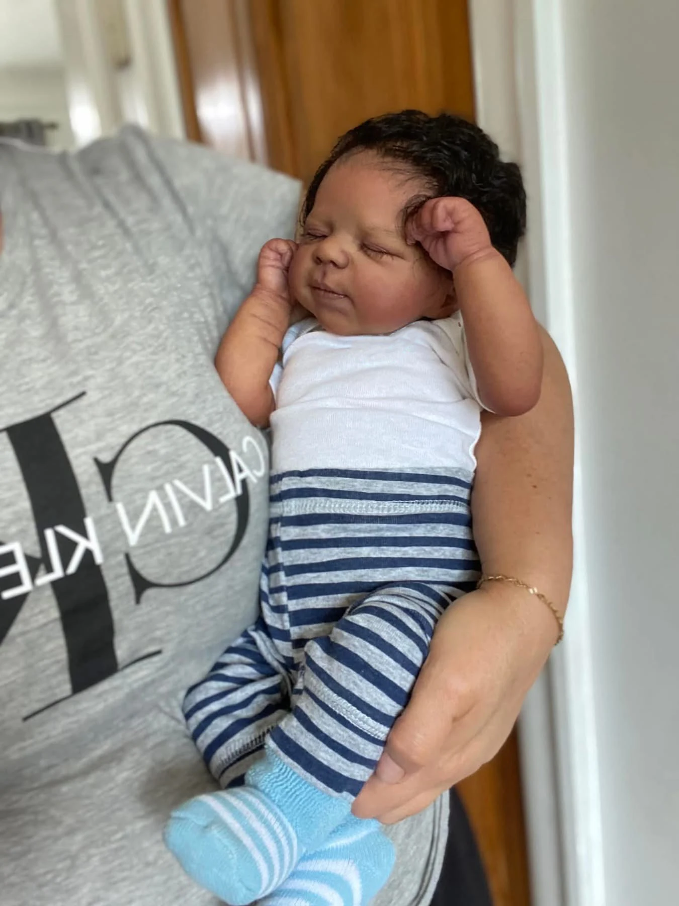 

NPK 48CM Pascale Newborn Baby Reborn Doll Realistic 3D Dark Skin Soft Body Hand-Painted Multiple Layers Visible Veins Soft Touch