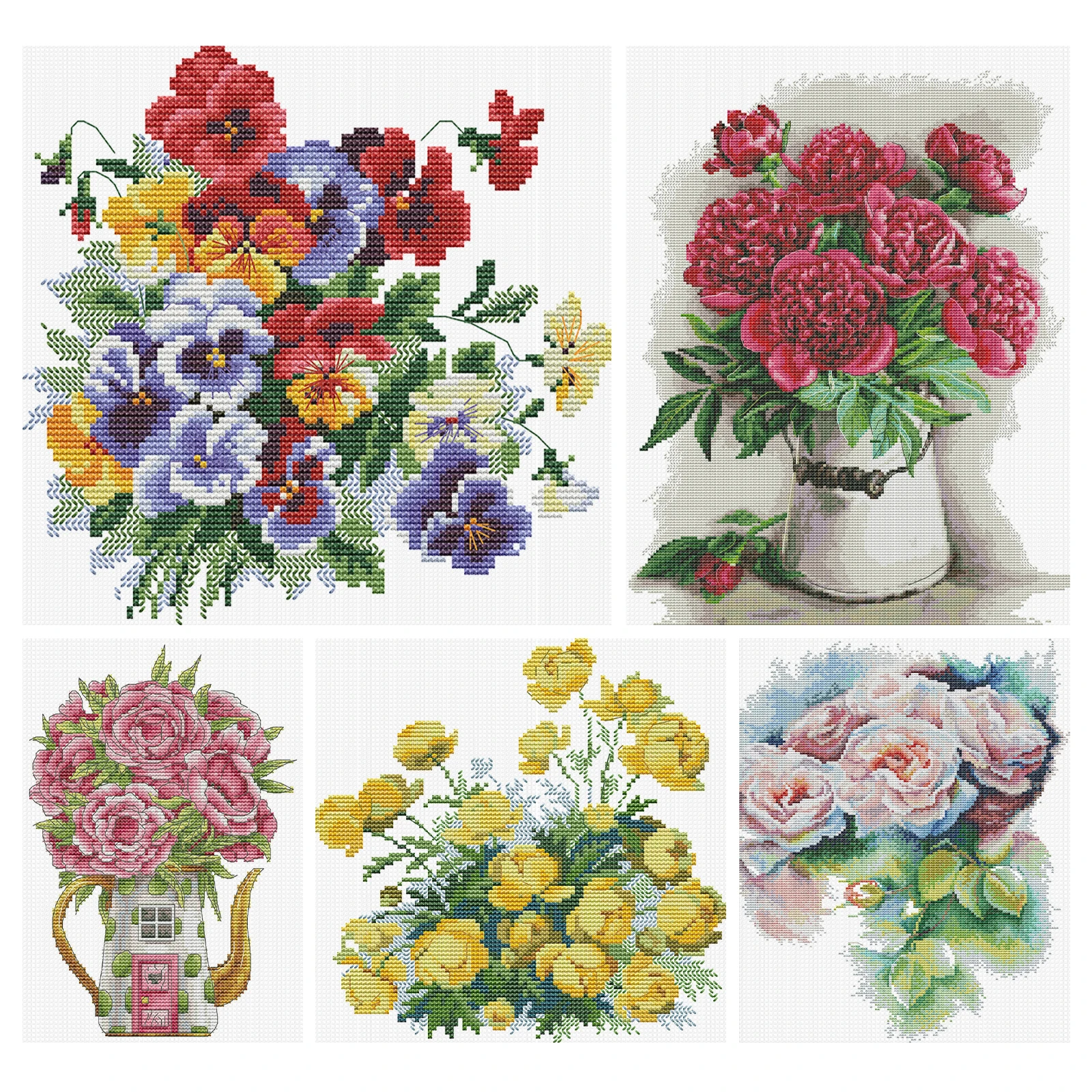 Flowers Partial 14CT 2 Strands DIY Stamped Needlework Embroidery Kit Cross Stitch Art and Crafts Kits for Adults Home Decor