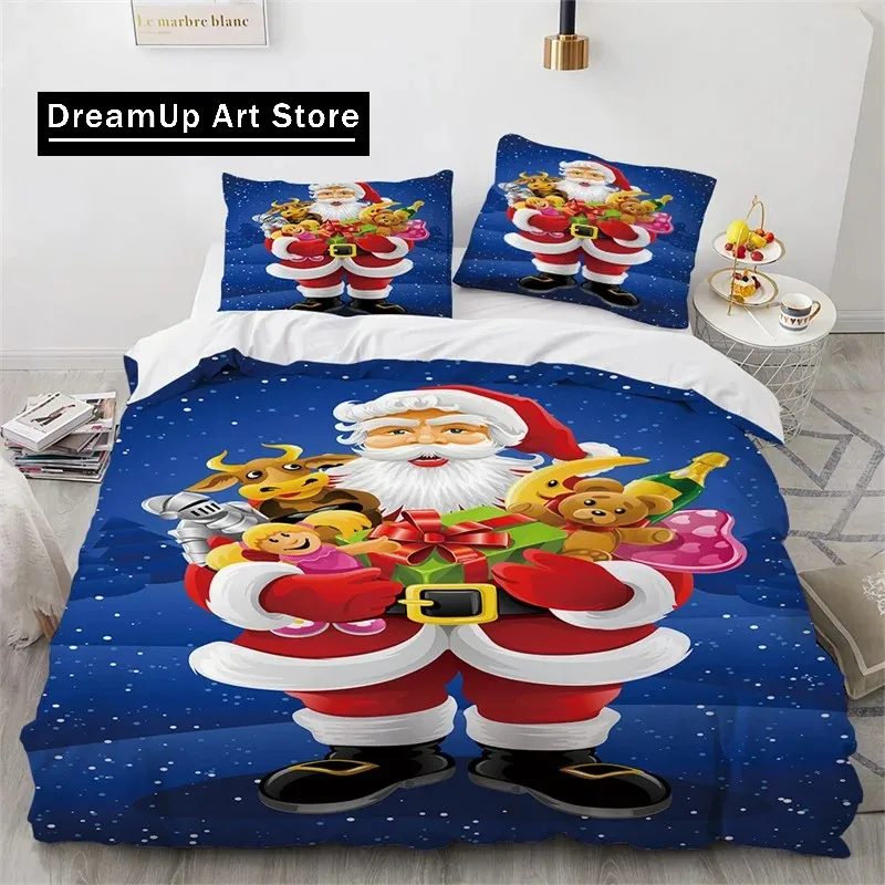 Cartoon Christmas Santa Claus Bedding Set Boys Girls Twin Queen Size Duvet Cover Pillowcase Bed Kids Adult Home Textileextile