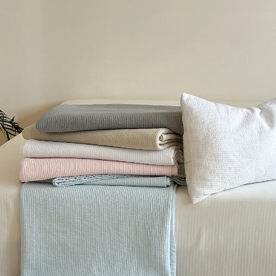 

Super Soft Sandwashed Cotton Quilt Set 3PCS, Thickened Bedspread, Solid Color Channel Stitching Quilted Blanket with Pillowcase
