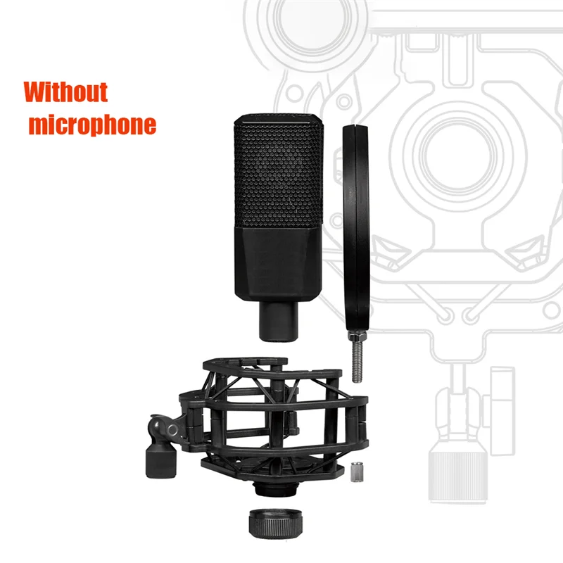 1 قطعة حامل تثبيت احترافي للصدمات مع شاشة مرشح بلاستيك أسود + معدن لميكروفون مكثف