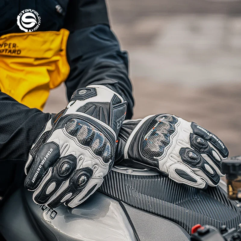 

SFK Genuine Leather Motorcycle Winter Gloves Warm Carbon Fiber Knuckle Protection Wear-resistan Touch Screen Moto Riding Luvas