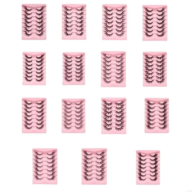 L8RD Natural Look Faux Mink Lashes Fuzzy False Eyelashes 7 Pairs Eye Lashes Curly Fake Eyelashes for Women Eye Makeup