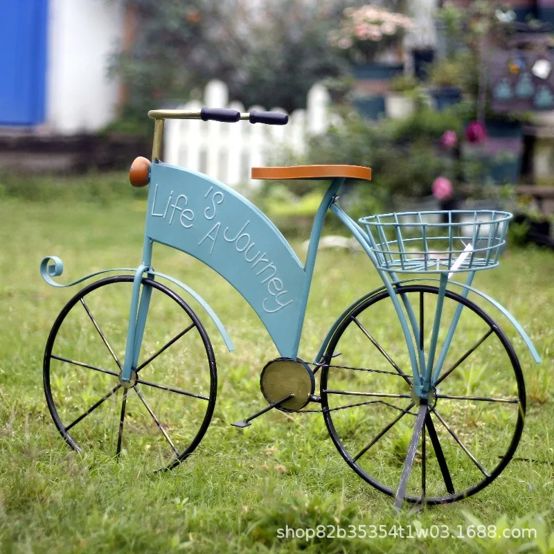 Outdoor European wrought iron bicycle flower rack creative courtyard floor-to-ceiling balcony window decoration home bicycle