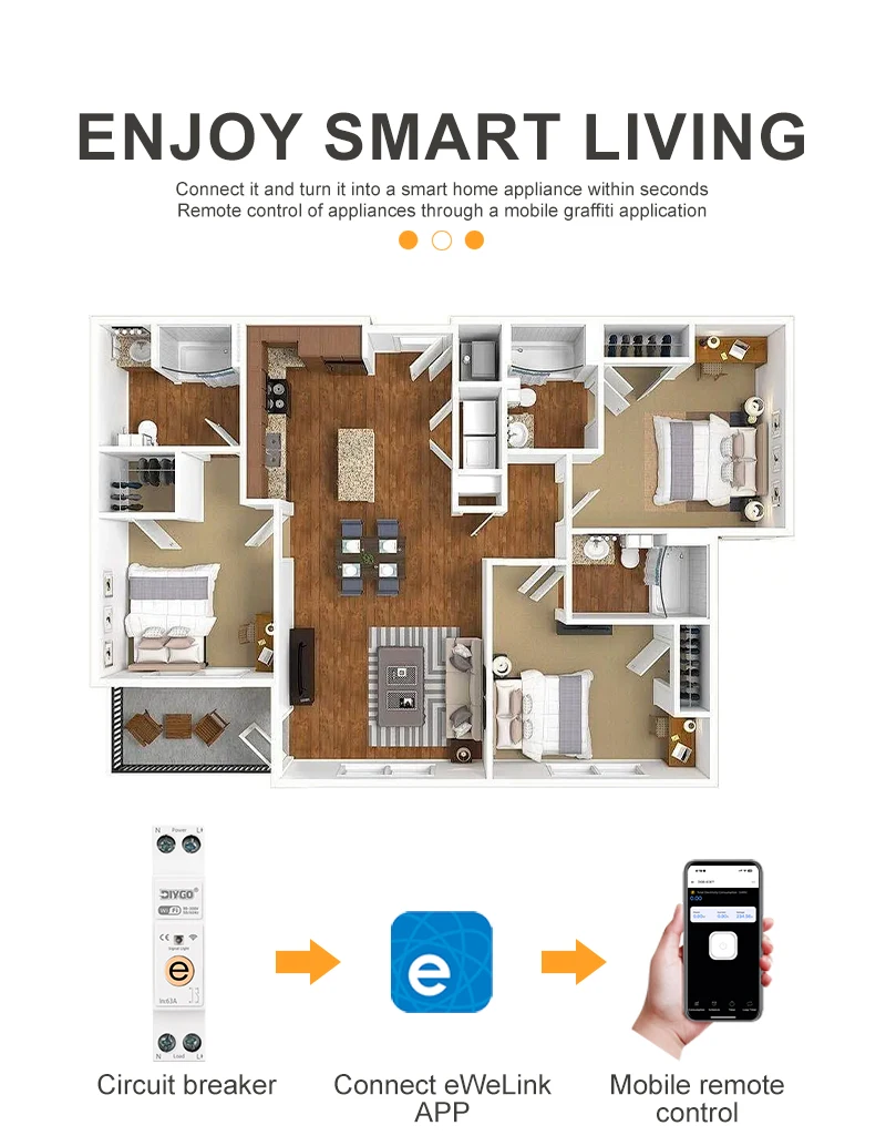 DIY GO Ewelink MCB Smart Home Schutz 1P+N 220V WLAN Smart Schalter Energiezähler kWh-Messung Leistungsschalter Timer Relais – Detail 6