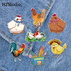 2023 New Cute Chicken Acrylic Lapel Pin Rooster Epoxy Butterfly Clasp Pin Handmade Butterfly Brooch