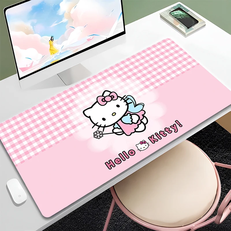 Tapis de souris en polymères de dessin animé mignon, bureau Kawaii, clavier, armoire de jeu, table, grand, Hello Kitty, ordinateur portable