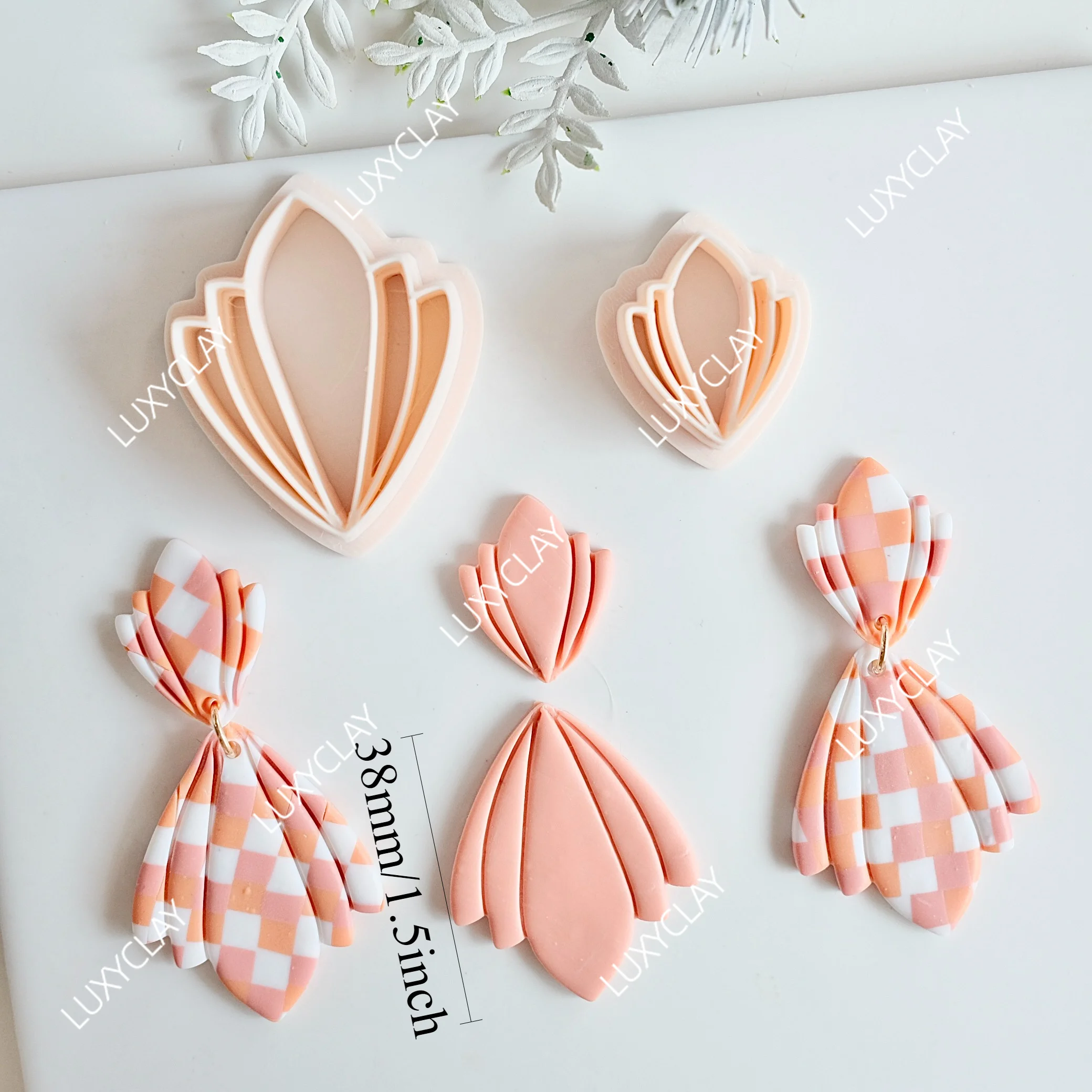 2pcs Boho Fan Shaped Polymer Clay Cutters Set, Wavy Leaf Pattern Clay Cutting Molds for DIY Jewelry & Earring Making