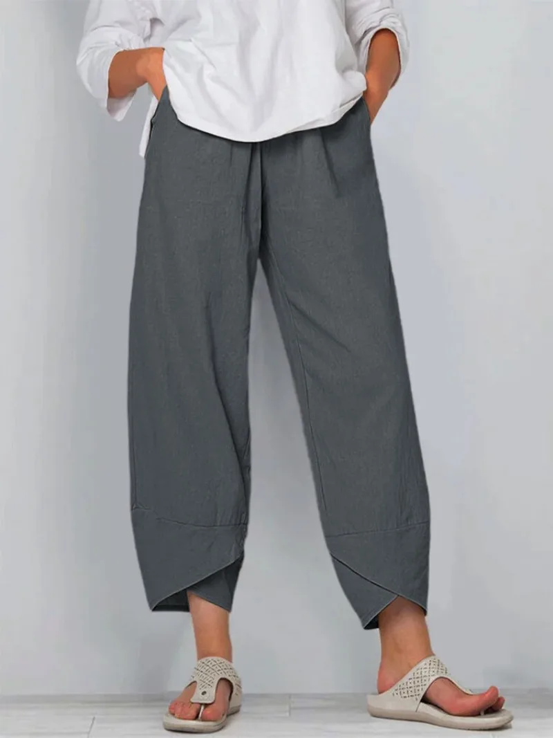 

Women's Casual Solid Color Commuter Pants All Season Versatile Lace Hem Decor Daily Wear Trousers