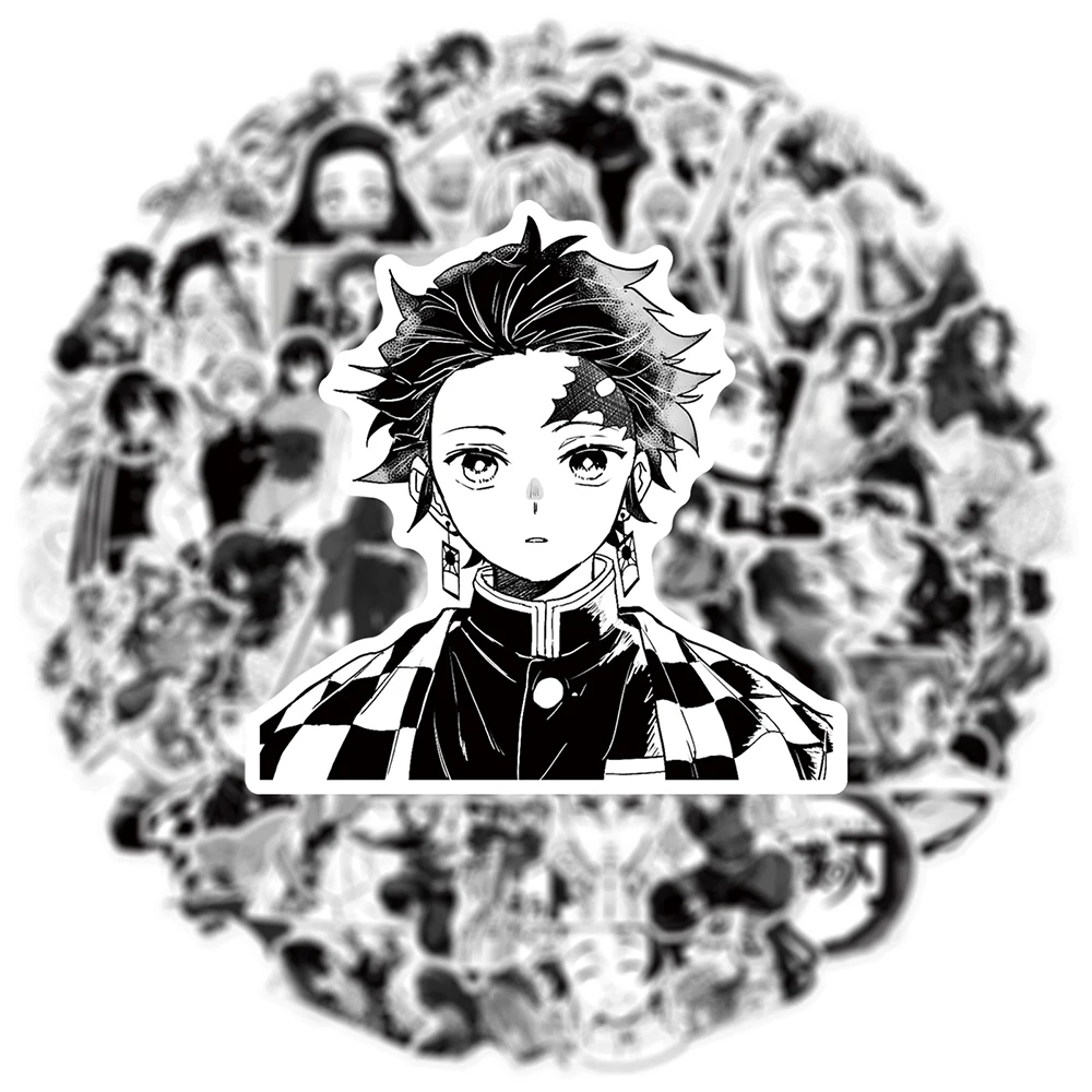 10/30/50pcs Anime Demon Slayer Stickers Cool Black White Decals Skateboard Scrapbook Phone Bike Waterproof Graffiti Kids Sticker