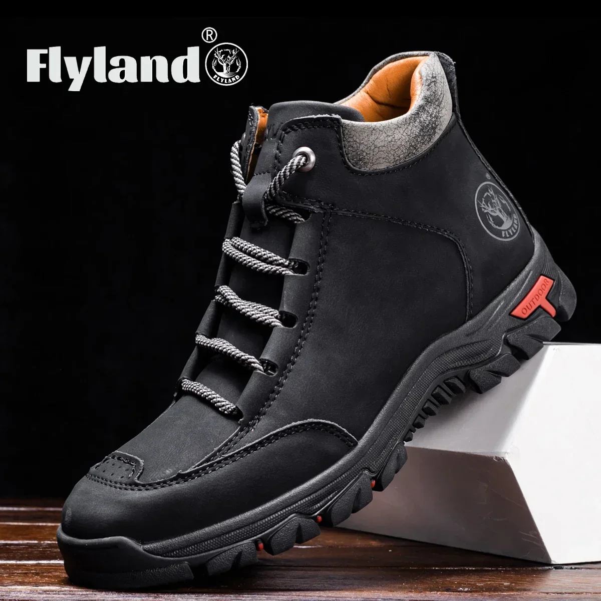 FLYLAND Men\'s Ankle Boots All Seasons Classic Casual Leather Shoes Handmade Boots Gig Size