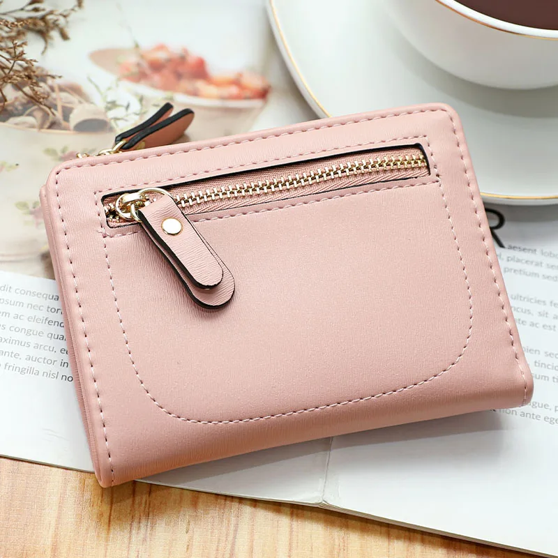 Women Wallets Leather Female Purse Small Hasp Solid Card Holder Fashion Zipper Coin Purse Short Wallets Carteras para mujer