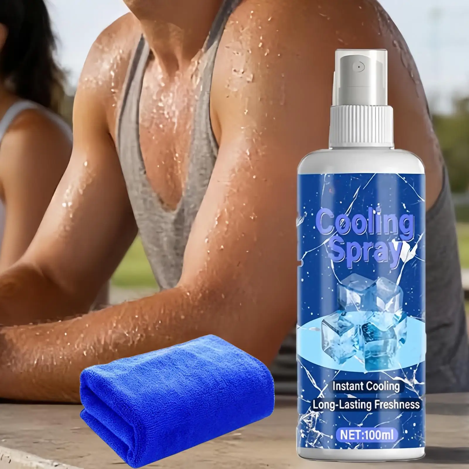100ml Cooling Body Spray Summer Refreshing Non Greasy Hot Weather Heat Relief Freezing Spray for Outdoor Beach Park Picnic