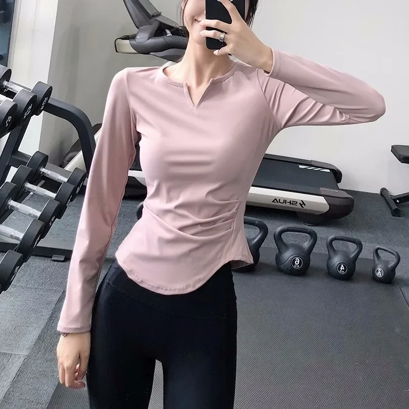 

Fitness TopWomen'sV-Neck Running Training Quick-Dry Breathable Casual Sports Long-Sleeve T-Shirt Slims Your Silhouette Yoga Wear