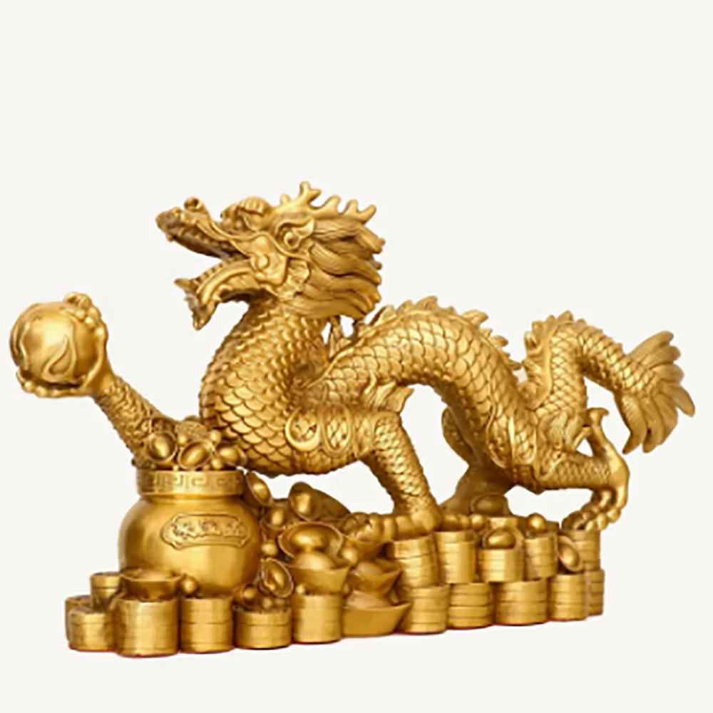 Pure copper dragon attracts wealth, green dragon, Han dragon handicrafts, zodiac dragon, golden dragon, living room decoration