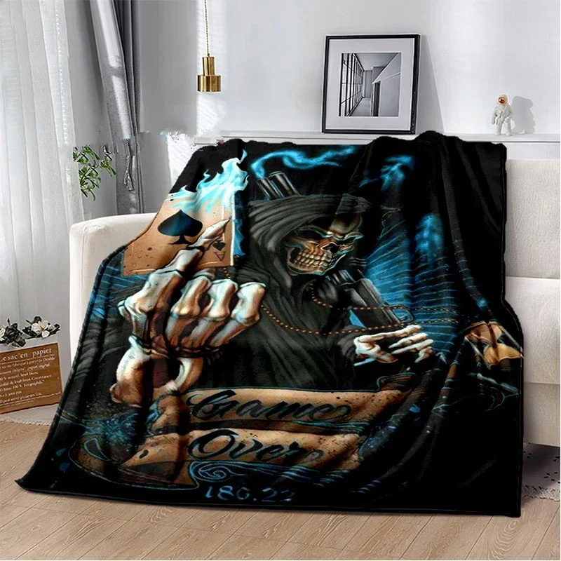 

3D Print Blanket Skull Series Poker Flower Quilt Travel Bedding Sofa Couch Bed Throw Flannel Blanket Bedspread Halloween Gifts