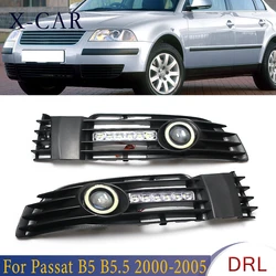 1Pair Angel Eye Daytime Running Light Car Front Fog Lights Grille With LED Light Lamp For VW Passat B5 B5.5 2000-2005
