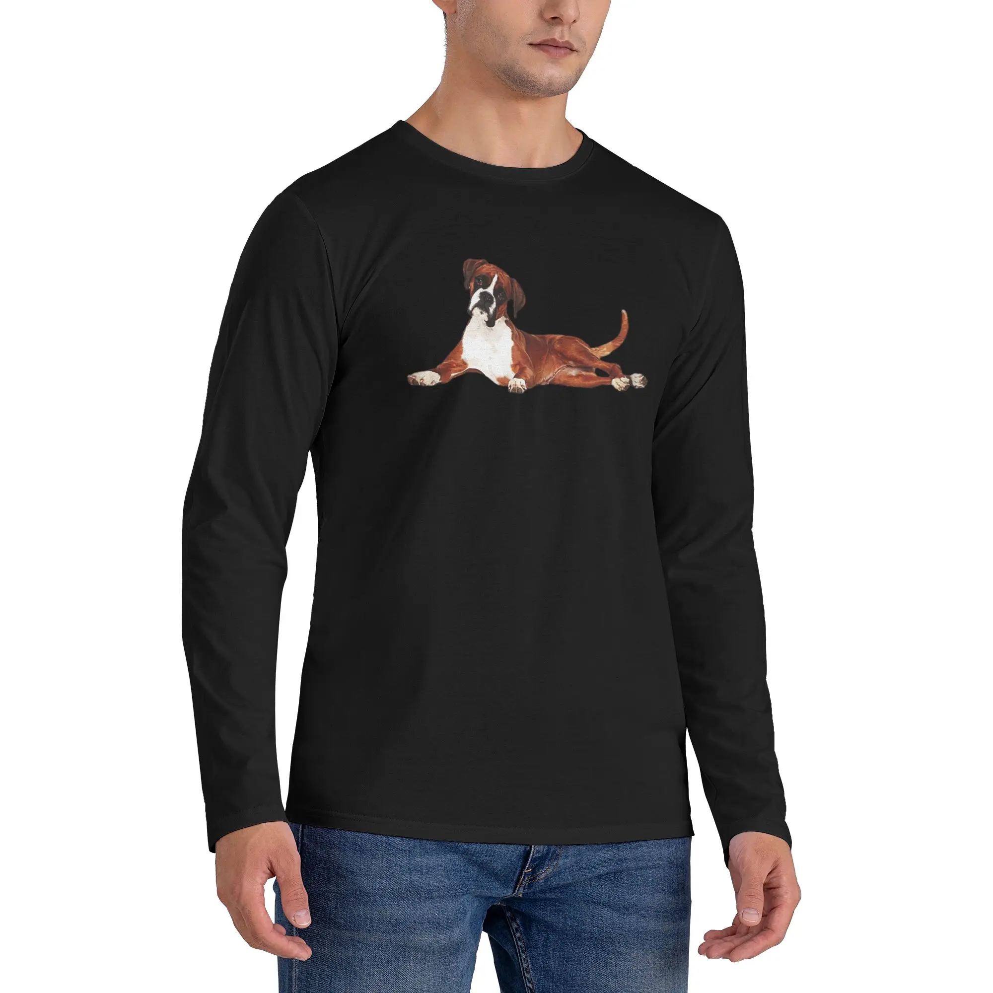 

Очаровательная мужская футболка-боксер с длинными рукавами, повседневные футболки с круглым вырезом, весенние и осенние мужские топы