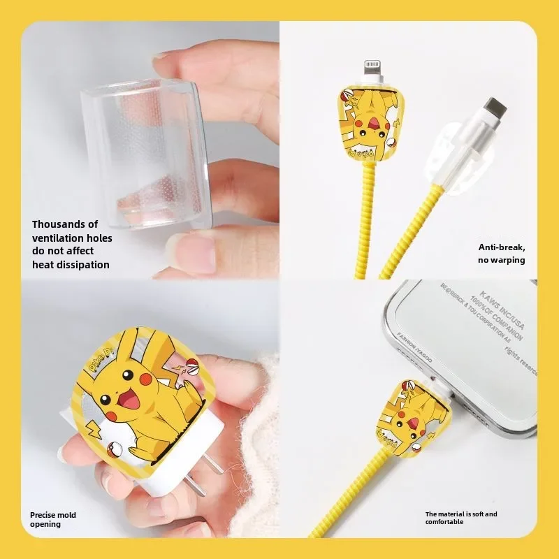 Pikachu 3D Soft Silicone Charger Case for Iphone 16 15 14 13 Pro 18w 20w Charger Head Protective Sleeve Cable Protection Cover