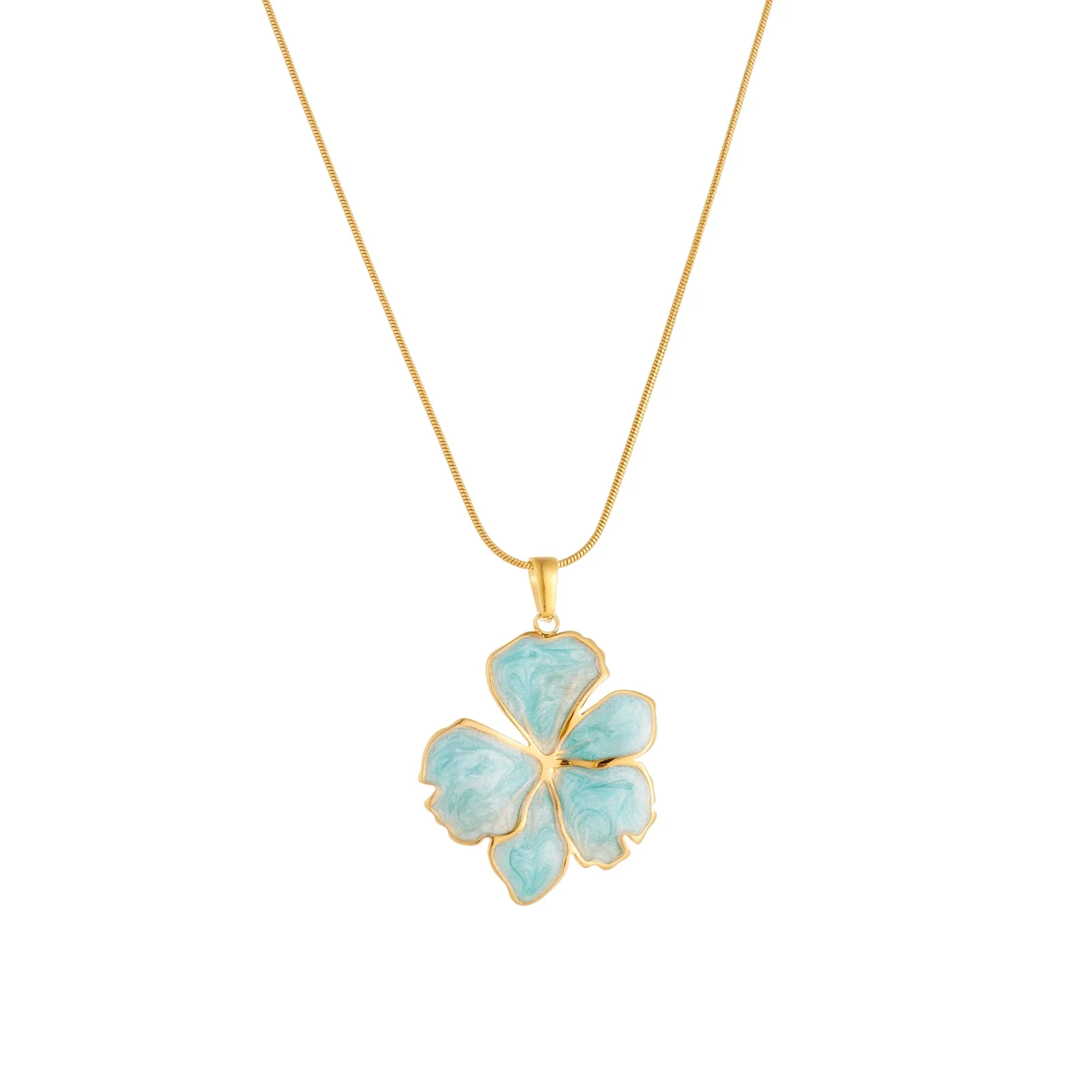 LAMENGLY 316L Stainless Steel Luxury Light Blue Flower Choker Necklace Women Daily Wear Noble Elegant Neck Chain Jewelry view 5