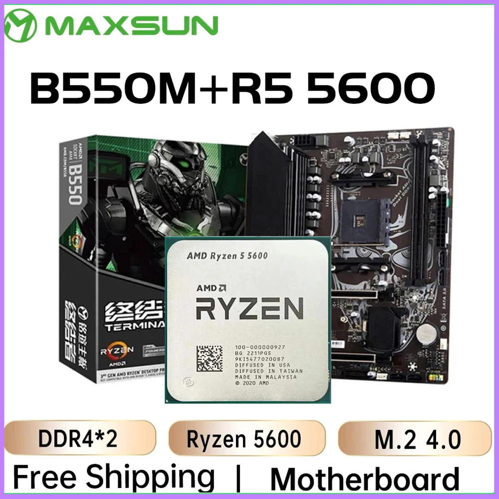 MAXSUN AMD B550M with Ryzen 5 5600 CPU Motherboard Set 6 Core 12 Thread PCIE4 for Desktop Computer Gaming Motherboard Combo