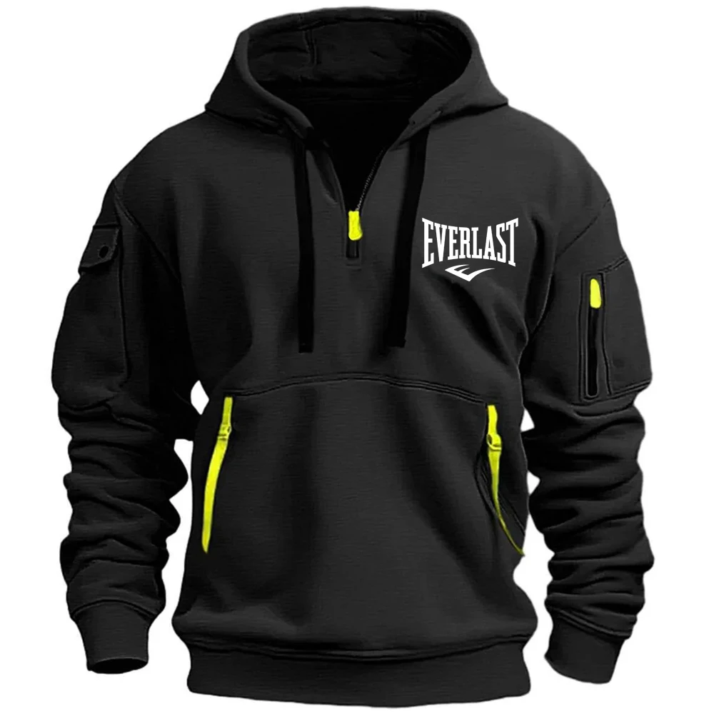 EVERLAST Men's Hoodie Casual Retro Sports Pullover Harajuku Zipper Long Sleeves Multiple Pockets Casual Loose Jacket