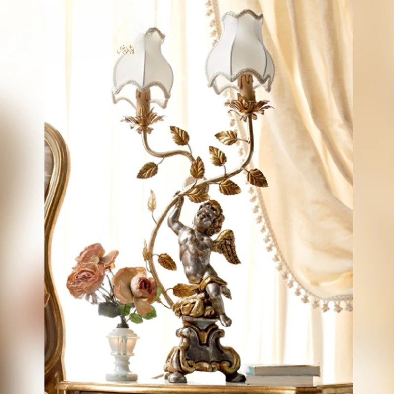 

Villa angel lamp with lampshade exquisite bedroom room lighting European desk lamp retro high-end lighting