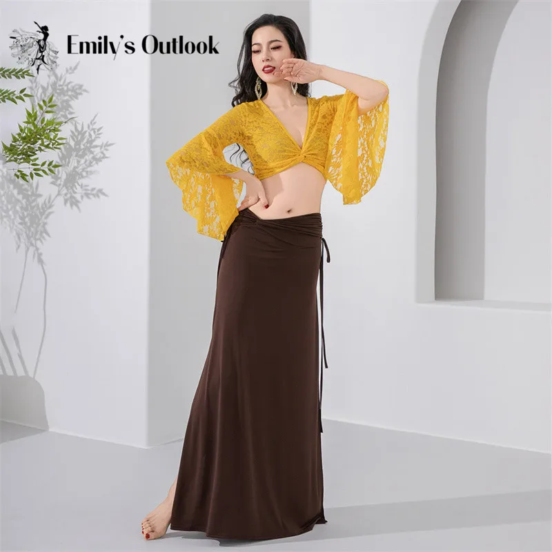 

Женский костюм для восточных танцев: кружевная блузка-накидка с длинными рукавами-крылышками, сексуальная юбка с разрезом, удобный комплект для тренировок и выступлений на сцене