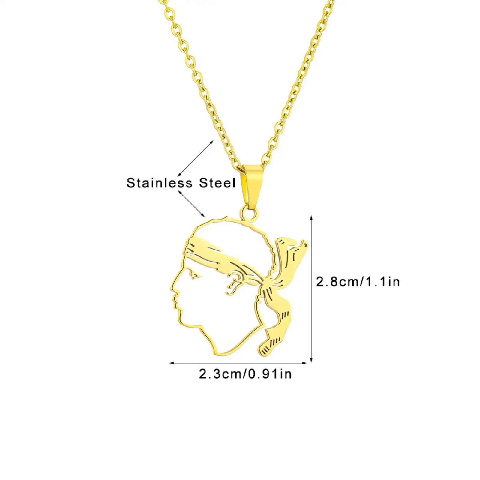 Edelstahl-Halskette mit Korsischen Mauerkopf-Anhänger, Korsisches Nationalsymbol-Schmuck für Männer und Frauen – Detail 4
