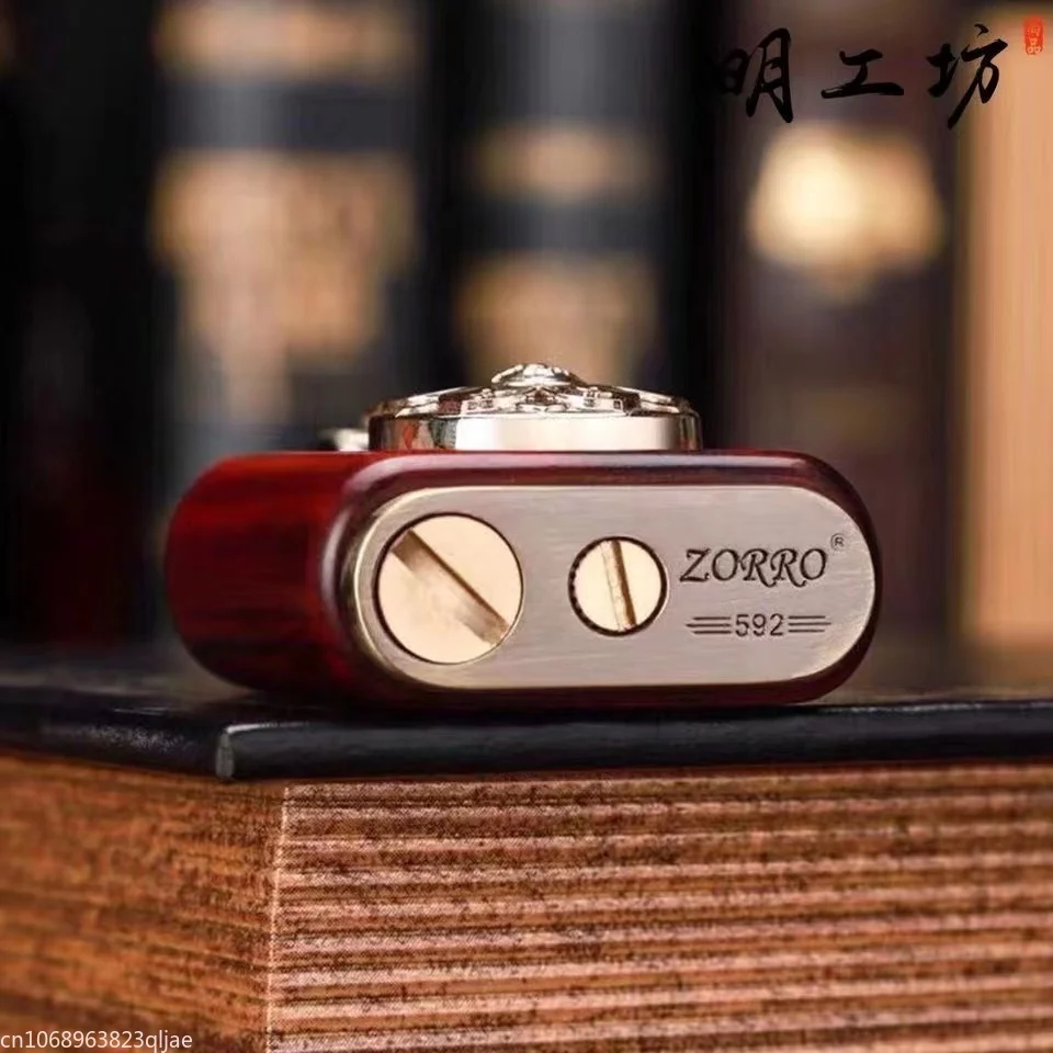 Zorro Sandalwood Kerosene Lighter Retro Creative Brass Side Press Type Automatic Bounce Ignition Men\'s Gift Cigarette Smoking