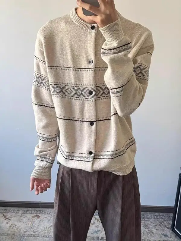 

Мужской и женский вязаный кардиган Fair Island Blooming, длинный, винтажный, осенне-зимний, теплый, с круглым вырезом, пуловер