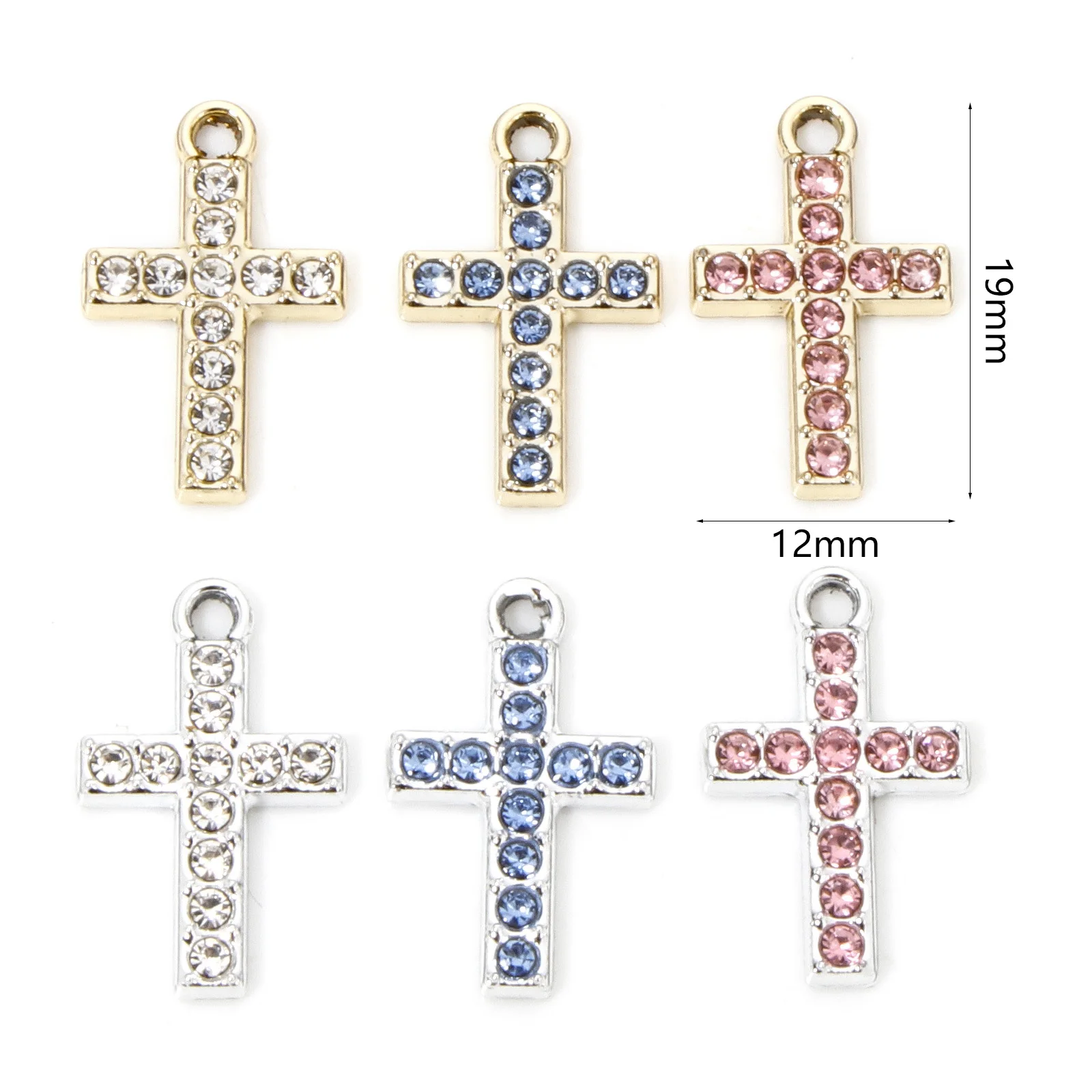 10pcs Religious Charms Multicolor Cross Micro Pave Rhinestone PendantDIY Necklace Earrings Women Jewelry 19x12mm19mm X 12mm