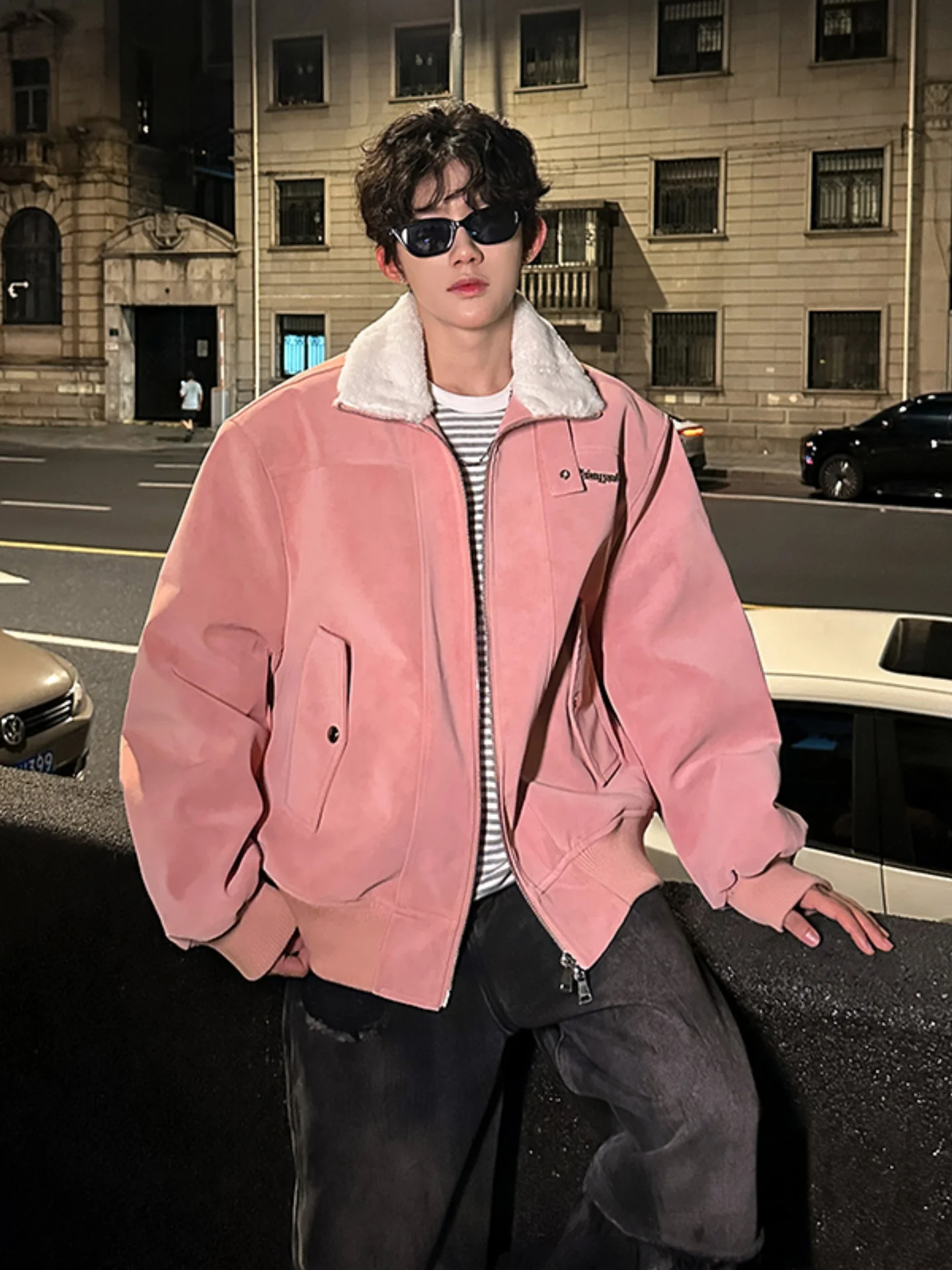 

Мужская зимняя куртка из хлопка с вельветовым воротником в американском стиле, высококачественная модная повседневная розовая хлопковая верхняя одежда