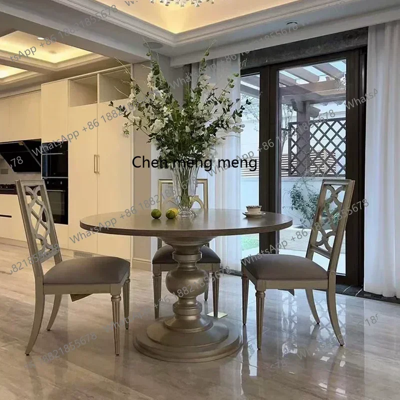 

ZJLight luxury round dining table French small apartment solid wood carving round table household dining table